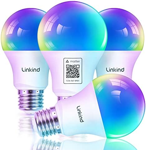 Lâmpadas inteligentes Linkind, lâmpadas de líder de cor LED de matéria, lâmpadas A19 E26 RGB