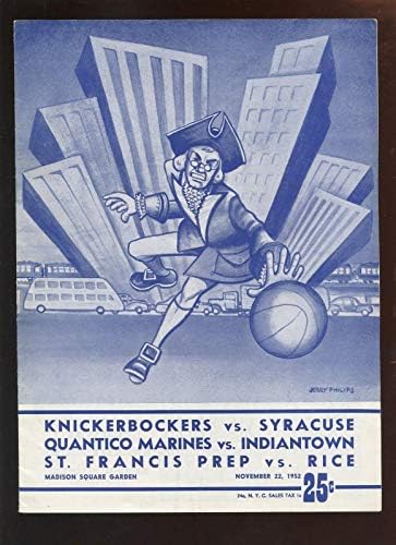 22 de novembro de 1952 NBA Program Syracuse Nats at New York Knickerbockers VGEX+ - NBA Programas