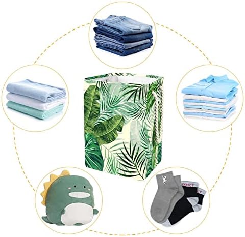 Inditomer folhas tropicais verdes de fundo grande cesto de roupa de roupa de roupas prejudiciais