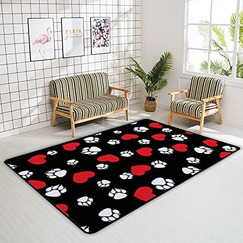 Tsingza tapete macio tapetes de área grande, impressão de cachorro corações vermelhos e confortáveis ​​no tapete