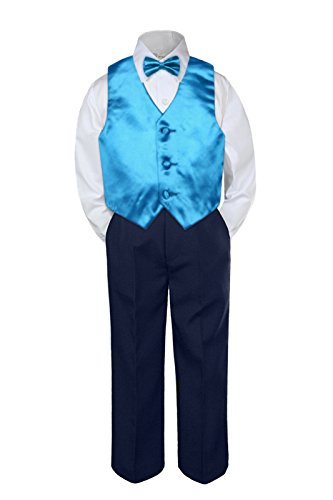 LeadRertux 4pc bebe criança meninos marinho coletado azul gravata arco-marinho azul ternos s-7