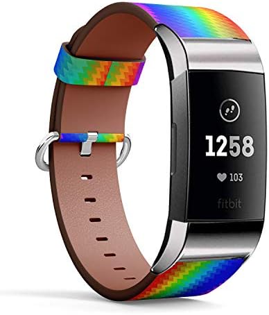 Compatível com Fitbit Charge 3 e 3 SE - Banda de acessório de pulseira de pulseira de couro - arco -íris vertical