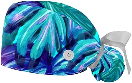 Lorvies Caps médicos para mulheres com botões de cabelo comprido, boné de trabalho ajustável de 2 peças, folhas