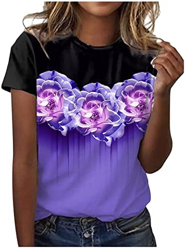 Camisas de manga curta para feminino Crewneck colorblock estampa floral FILLED FIT Lounge Top Tees Teen Girls 2023