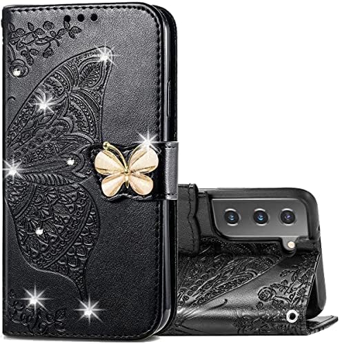 Monwutong Cartet Case para Samsung Galaxy S22,3D Padrão de borboleta PUS CAIXO DE CHAEA
