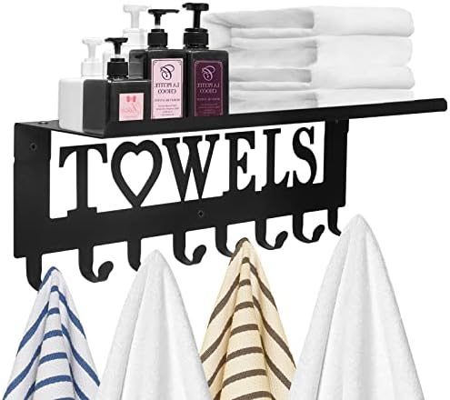 Rack de toalha com prateleira de metal para o suporte de toalha montado na parede do banheiro com gancho de toalha