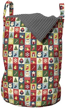 Bolsa de lavanderia de Natal de Ambesonne, tema de natal Santa Caixas Surpresa Caixas Cones Jingle Bells Ornamentos
