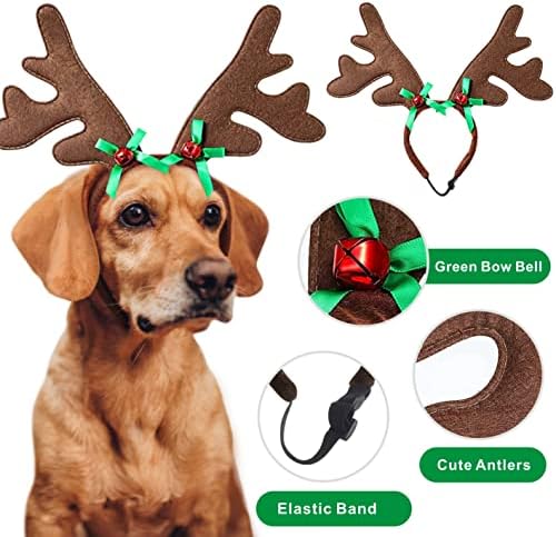 Idepet 3 PCs Cão de cão de Natal Bandanna Bow they colar com rena traje de faixa para a cabeça Xmas Pet Pet