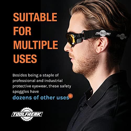Toolfreak Spoggles Segurança óculos HD Lens de policarbonato amarelo, proteção de impacto, espuma acolchoada,