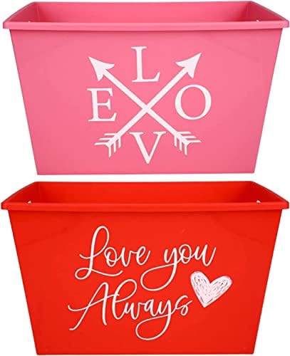 Bins retangulares do Dia dos Namorados amo você sempre vermelho e amo rosa Multi Use Plastic Basket para Home Kitchen