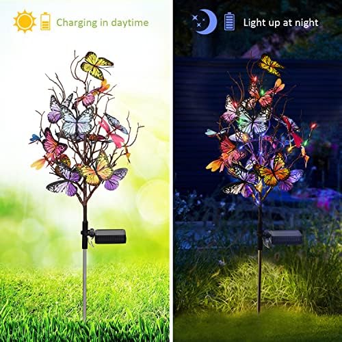 Luzes de jardim de borboletas de embalagem de 2 embalagem - Luzes de estaca de jardim solares ao ar livre