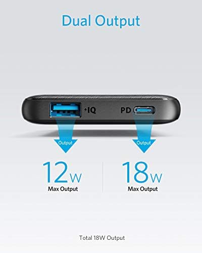 Carregador portátil USB USB-C, Powercore 18W Slim 10000 PD, 10000mAh Power Power Bank para iPhone 12/mini/x/xr/xs