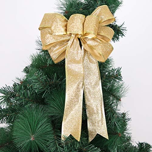 Soimiss 1 par de tamanho grande árvore de natal decorativa Bowknots Red Golden Silk Ribbons
