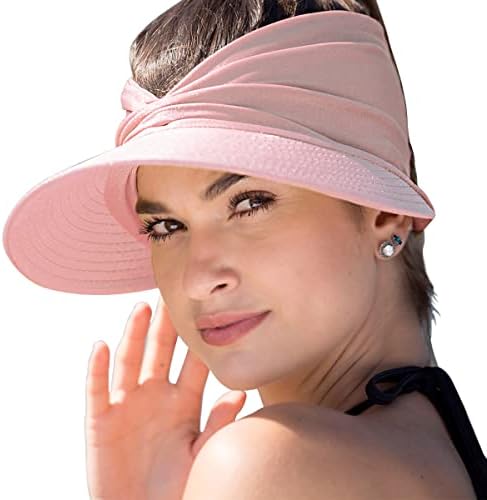 Chapéu de viseira solar para mulheres, chapéus de praia de verão dobrável, largura, rabo de cavalo, vocação compactável Sun Shade UV Protection Hat