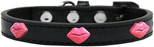 Mirage Pet Products Glitter Lips Widget Dog Collar, tamanho 16, preto/rosa