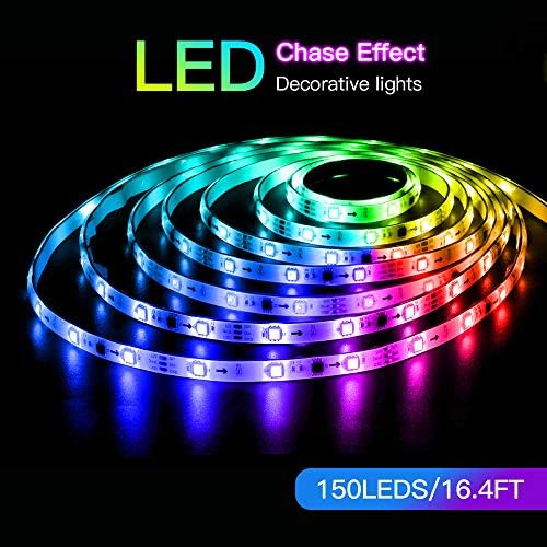 Luzes de tira LED da cor do sonho korjo com efeito de perseguição, 16,4 pés 5050 RGB 150 LEDs DC12V Luz de