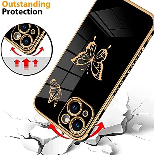 TJKINGS Compatível com o iPhone 14 Plus Placing Case com protetor de tela, Butterfly Electroplated