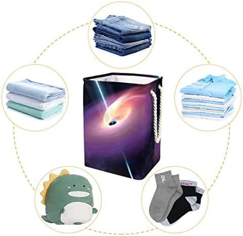 Espaço Buraco negro cesto de lavanderia grande com alça fácil de transporte, cesta de lavanderia dobrável à prova