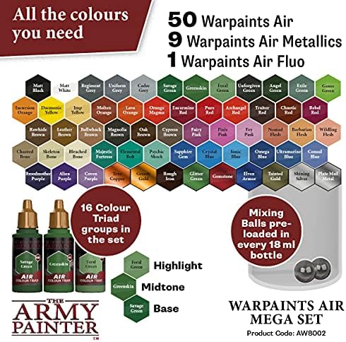 O pintor do exército Warpains Air Mega Conjunto - Conjunto de tintas para aerógrafo à base de água não