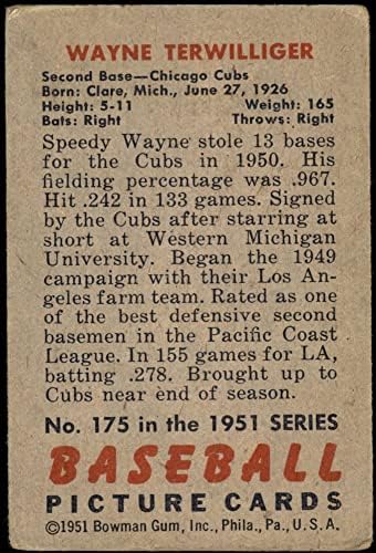 1951 Bowman 175 Wayne Terwilliger Chicago Cubs GD+ Cubs
