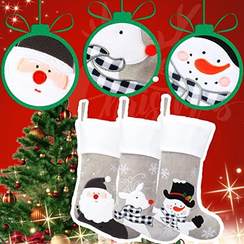 Cutey 3pcs meias de natal titores de natal ornamentos cinza santa boneco de neve meias 20 '' ''