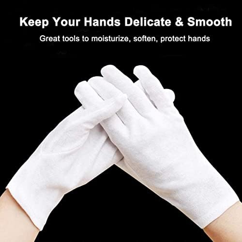 12Pairs Luvas de algodão branco para eczema e mãos secas - forros de luvas respiráveis ​​- luvas
