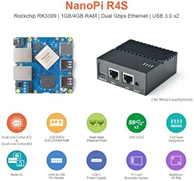 Nanopi R4S Mini roteador de viagem portátil OpenWrt com portas Ethernet dual-Gbps 4GB LPDDR4 com base no RK3399
