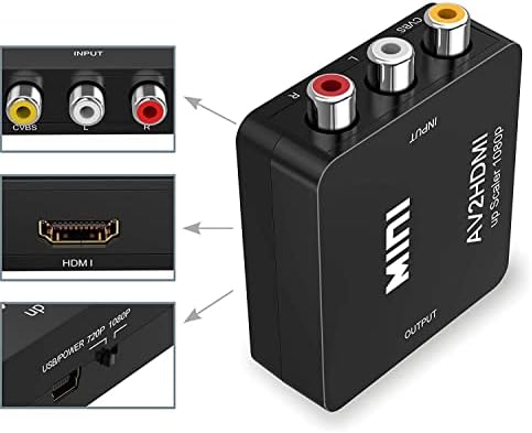 LHH RCA para HDMI, AV para HDMI Converter, 1080p Mini RCA Composite CVBS Adaptador de Audio Audio Adaptador