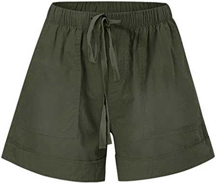 Uofoco feminino de verão shorts casuais de cor de cor de tração sólida cintura elástica calça curta com