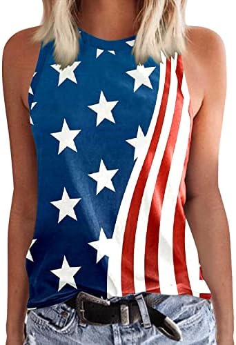 4 de julho Camisas para mulheres bandeira dos EUA Summer Summer Sleesess O-Gobes Top Top Stars Stripes Tie-Dye