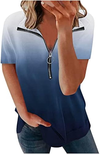 Iuhan feminino tops tops tie corante casual tshirts blauss gráfico manga curta v zíper do pescoço para cima