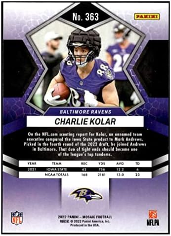 Charlie Kolar RC 2022 Panini Mosaic 363 novato NM+ -MT+ NFL Football Ravens