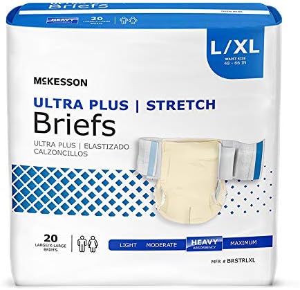 McKesson Ultra Plus Stretch Briefs, incontinência, absorção pesada, xl, 20 contagem, 4 pacotes, 80 total