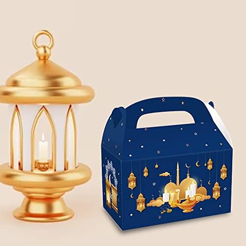 12 Pacote Eid Mubarak Treat Boxes, Blue Ramadan Gift Boxes
