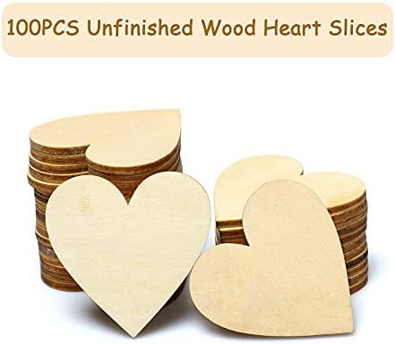 Coração de madeira de 2 polegadas 100pcs