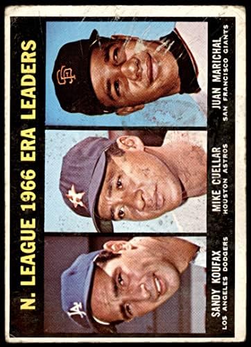 1967 Topps 234 líderes da ERA NL Sandy Koufax/Juan Marichal/Mike Cuellar Dodgers/Astros/Giants