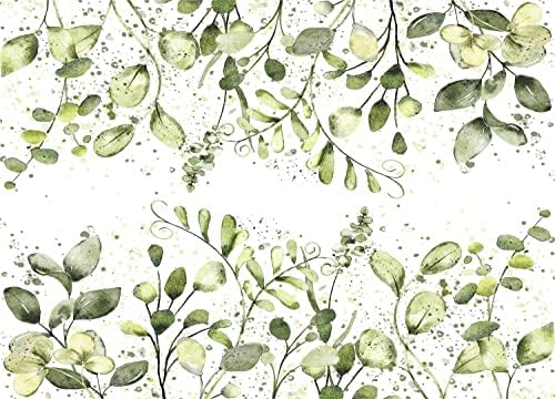 Greenery Border Rice Papel, 11,5 x 16 polegadas - 3 folhas de amoreira impressa Imagens de borda de borda