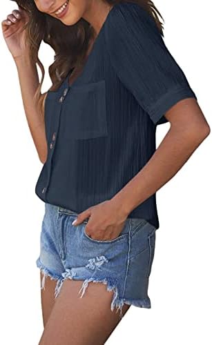 Camisas femininas para mulheres de verão Solid Solid Short Buff V Button Button Down Down Down