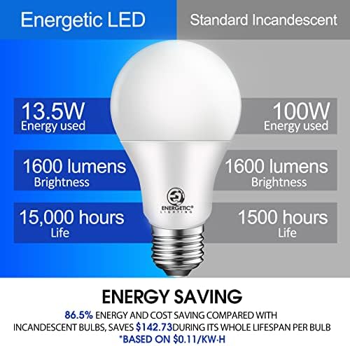 Equivalente a 100W, lâmpada LED A19, lâmpada LED, 3000K branco, base E26, não-imenável, 1600lm, UL listada,