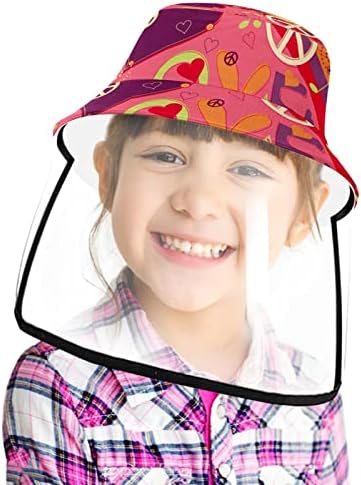 Chapéu de proteção para adultos com escudo facial, chapéu de pescador anti -sol, amor e paz arco -íris rosa