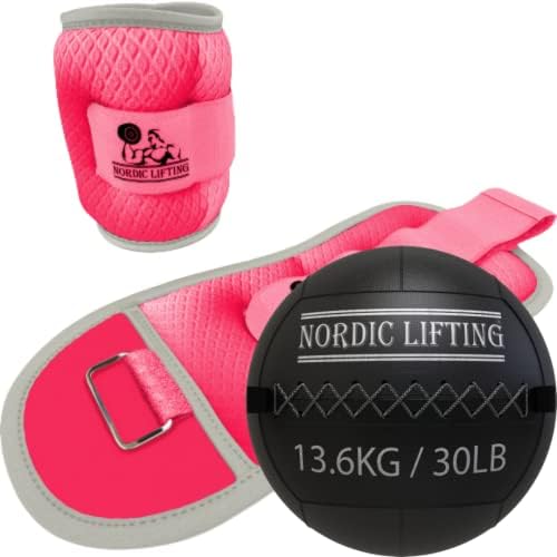 Pesos do pulso do tornozelo 3 lb - pacote rosa com bola de parede 30 lb