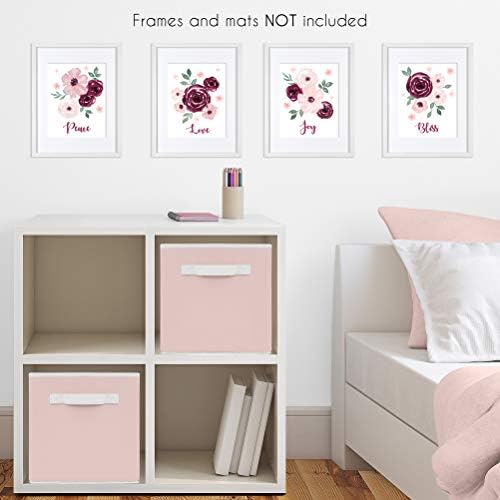 Sweet Jojo Designs Borgonha e Rosa Aquarela Floral Art Impressões Decoração de quarto para bebê,