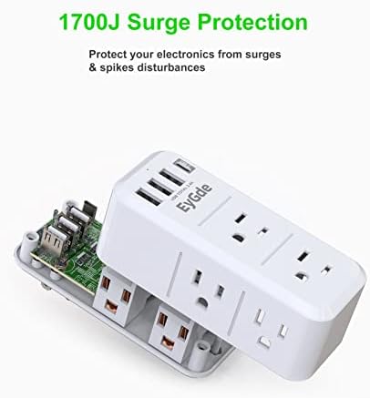 EYGDE MULTI Plug Outlet Extender Surge Protector 1700J, tira de alimentação de parede com plugue rotativo e