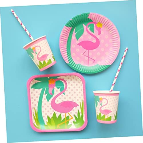 Escebida 24pcs flamingo placa bolo de papel ornamento chá de bebê decorações de festa tropical decoração havaiana