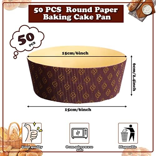 50 PCs Panetone Paper Mold Pans Prand para assar Paper resistente ao calor Pan de 6 x 2,4 Mold de papel de papel