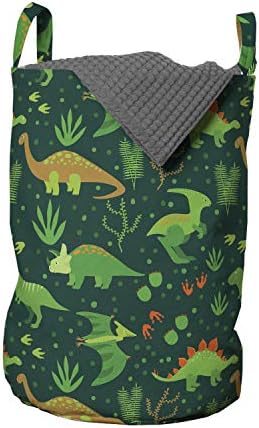 Bolsa de lavanderia de dinossauros lunarable, padrão de desenho animado pré -histórico da selva com vários