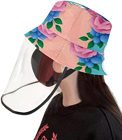 Chapéu de proteção para adultos com escudo facial, chapéu de pescador anti -sun tap, rosas de buquê do