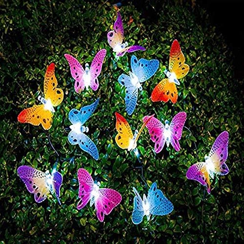 Berocia Butterfly Solar String Lights Outdoor, 12 LED WaterPoof LED LUZES SOLAR BORTURAÇÃO