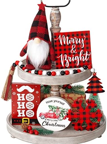 Decoração de Natal - Decoração de bandeja em camadas de Natal Decorações de Natal para casa - Decoração de
