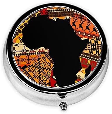 Mapa africano Caixa de comprimidos de padrões étnicos, caixa de comprimidos redondos, caixa de comprimidos